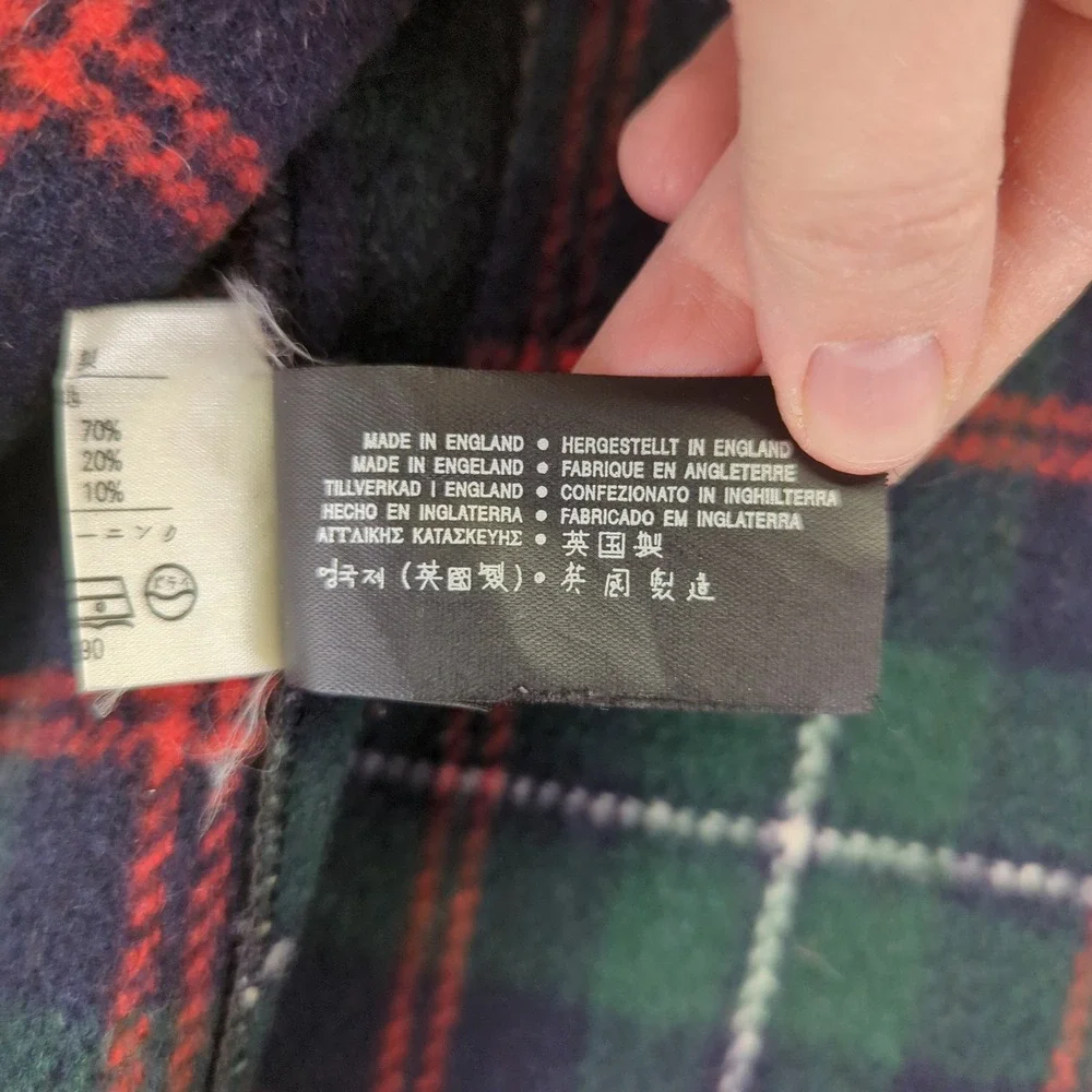 Monty Coat Men's Wool Blend Plaid‎ Lined Duffle Coat Size 48 Made in England